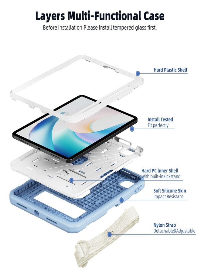 TSQQST Case for iPad Pro 12.9 Inch 6th Generation 2022 for Kids | Rugged Silicone Case for iPad Pro 12.9 Inch 5th 4th 3rd Generation with Screen Protector/Stand/Carrying Strap/Pencil Holder, Ice Blue - Image 3